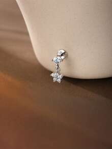 1 chiếc mặt dây chuyền hình hoa 5 cánh bằng bạc sterling 925 tinh tế, đính đá Moissanite, kiểu dáng phẳng, thích hợp cho xỏ khuyên sụn tai, trang sức không gây dị ứng, quà tặng cho phụ nữ và bé gái, thích hợp đeo hàng ngày, dự tiệc, đám cưới. - Bạc - Xem 3
