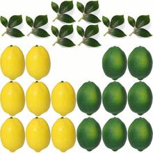 Fake Lemons Artificial Fruits With 25 Leaves Faux Yellow Lifelike Plastic Lemon Decorations Realistic Limes Fruit Decor For Home Kitchen Table Cabinet Holiday Party Photography Props - Multicolor - View 12