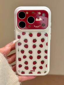 可爱卡通草莓花卉亮面手机壳，兼容 17 Pro Max、17 Pro、17、16、15、14 Pro Max，硬质亚克力后盖 - 白底草莓 - 查看 3