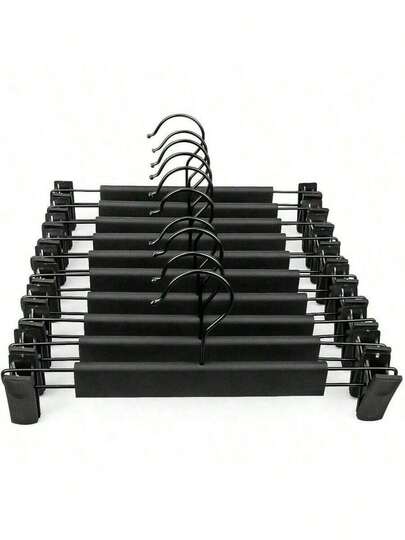 Black Plastic Trouser Hangers - Ultra-Durable With Adjustable Clips, 360° Rotatable Hook, Space-Saving Design - Perfect For Organized Closet Management, Essential Home Supplies For A Clutter-Free Living Space