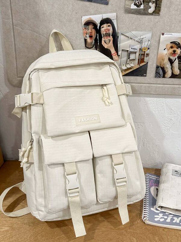 1pc Plain Minimalist Versatile Large Capacity Multi-Pocket Zipper Casual Backpack For Women, Suitable For Daily, School, Commute