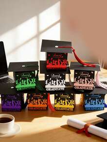 25 piezas Caja de regalo con borla de birrete de graduación, Birrete doctoral con lámina dorada GRADUATE, Recuerdos de fiesta de graduación, Adecuado para regreso a clases, temporada de graduación, ceremonia de promoción - Caja de regalo con dibujos animados - Ver 6
