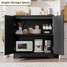 Gabinete Buffet, Almacenamiento Credenza con 2 puertas de ratán y estantes, Mesa de consola moderna Acento Gabinete de café para sala de estar, cocina, pasillo, comedor, entrada - Negro - Ver 6
