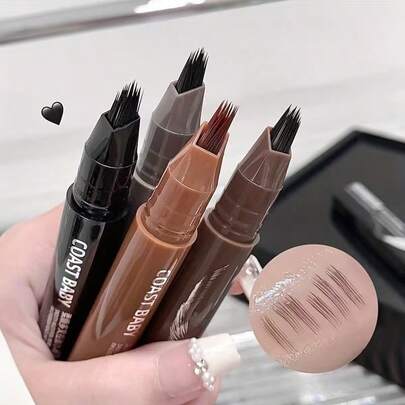 1 Double Headed Four Fork Design Quick Shaping Eyebrow Pencil - Multi Brush Head Design Creates Clear And Natural Eyebrow Shape+Precise Filling Of Fine Hairline, Waterproof, Sweat Proof, And Anti Smudging, 3D Fluffy Technology Allows Beginners To Instantly Transform, Long-Lasting Wild Eyebrow Makeup. Double Headed Design Saves Time And Effort, Suitable For Beginners Without Skills
