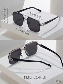 1pc Men's Metal Double Beam Textured Fashion Glasses - Multicolor - View 5