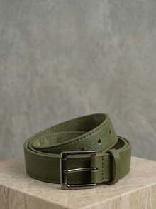 Women's Set Of Belts With Metallic Roller Buckle In Minimalist Faux Leather - 1 Green - View 1