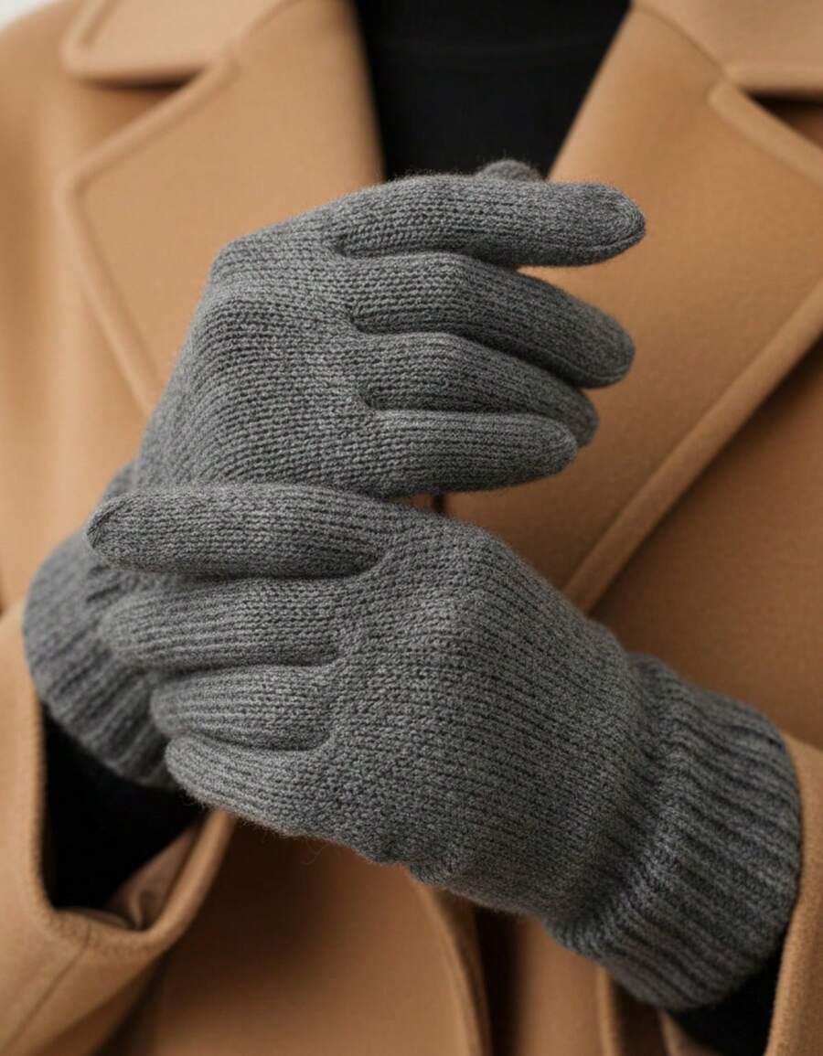 Basic Elegant Knitted Gloves For Cold Winter - Adult (Various Colors) - Dark Gray - View 1
