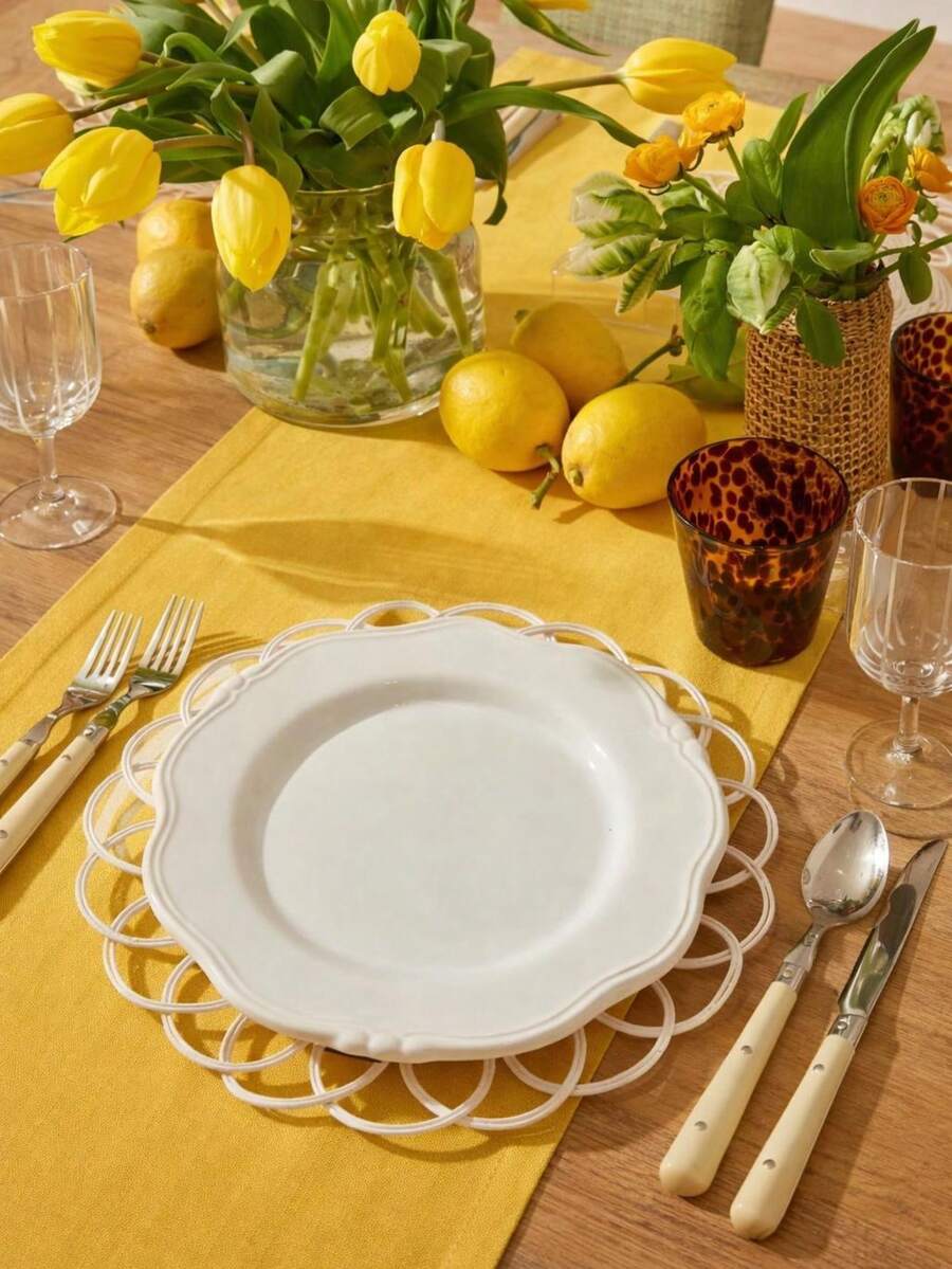 Soft Velvet Textured Stain Resistant Modern Table Runner - Minimal Dining Room Decor - Luxury Elegant Table Setting - Yellow - View 1