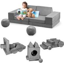 Sofá infantil modular de espuma convertible, 12 unidades, ideal para sala de juegos, sofá para niños pequeños y niñas - Gris Oscuro - Ver 8