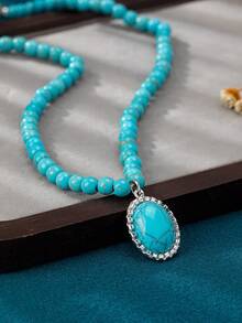 1. Dây chuyền kiểu cao bồi miền Tây cổ điển, màu ngọc lam, thích hợp đeo hàng ngày (Không kèm hộp quà) - Nhiều màu - Xem 3