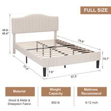 VECELO Double Size Upholstered Platform Bed Frame With Adjustable Headboard, Teddy Fabric, No Box Spring Needed - Beige - View 4