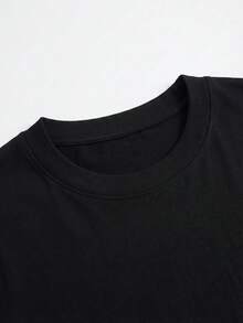 Men's Support Your Local Library Slogan Metal Text Graphic Dropped Shoulder T-Shirt, Casual Street Punk Goth Style, Soft Touch, Summer - Black - View 6