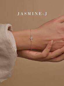 1pc S925 Sterling Silver Zirconia Cross Chain Bracelet,Golden Zirconia Bracelet,Women's Bracelet,Cross Bracelet,Minimalist Design, Versatile And Stackable,Suitable For Everyday Wear - Multicolor - View 11