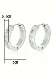 1pair Fashionable Stainless Steel & Zirconia Inlay Earrings Suitable Women's Parties, Dates And Daily Wear - 銀 - 查看 3