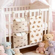 2-Layer Gauze Baby Crib Hanging Storage Bag, Infant Toy & Diaper Organizer Pouch, Multi-Function Nursery Accessory - Multicolor - View 3