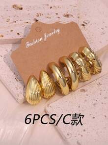 Bộ trang sức cá nhân hóa mạ vàng 6 chiếc/18 chiếc gồm bông tai hình giọt nước, bông tai xoắn và bông tai phối hợp nhiều kiểu dáng, quà tặng thanh lịch cổ điển cho bạn bè và gia đình trong các dịp lễ hội. - Vàng - Xem 4