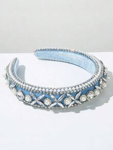 1pc Women's Korean Style Velvet Sponge Headband, Vintage Luxurious & Faux Pearl Decor Elevated Headpiece, Versatile High-End Noblewoman Hair Accessory,Hairband,Hair Hoop Headbands Accessories Beauty Home Hair Accessories - FG1370-綠色 - 查看 2
