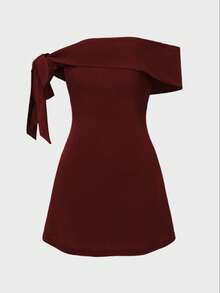 European And American Fashion Casual Elegant Off Shoulder High Waist Sexy Design Brown Dress, Party/Dating Outfit, Summer Dress For Women - Burgundy - View 5