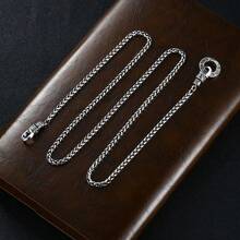 1pc Round Universal Buckle Six-Word Mantra Necklace, Vintage Tang Grass Pattern Versatile Dragon Bone Chain, Hypoallergenic Gift For Teenagers - Antique Silver - View 5