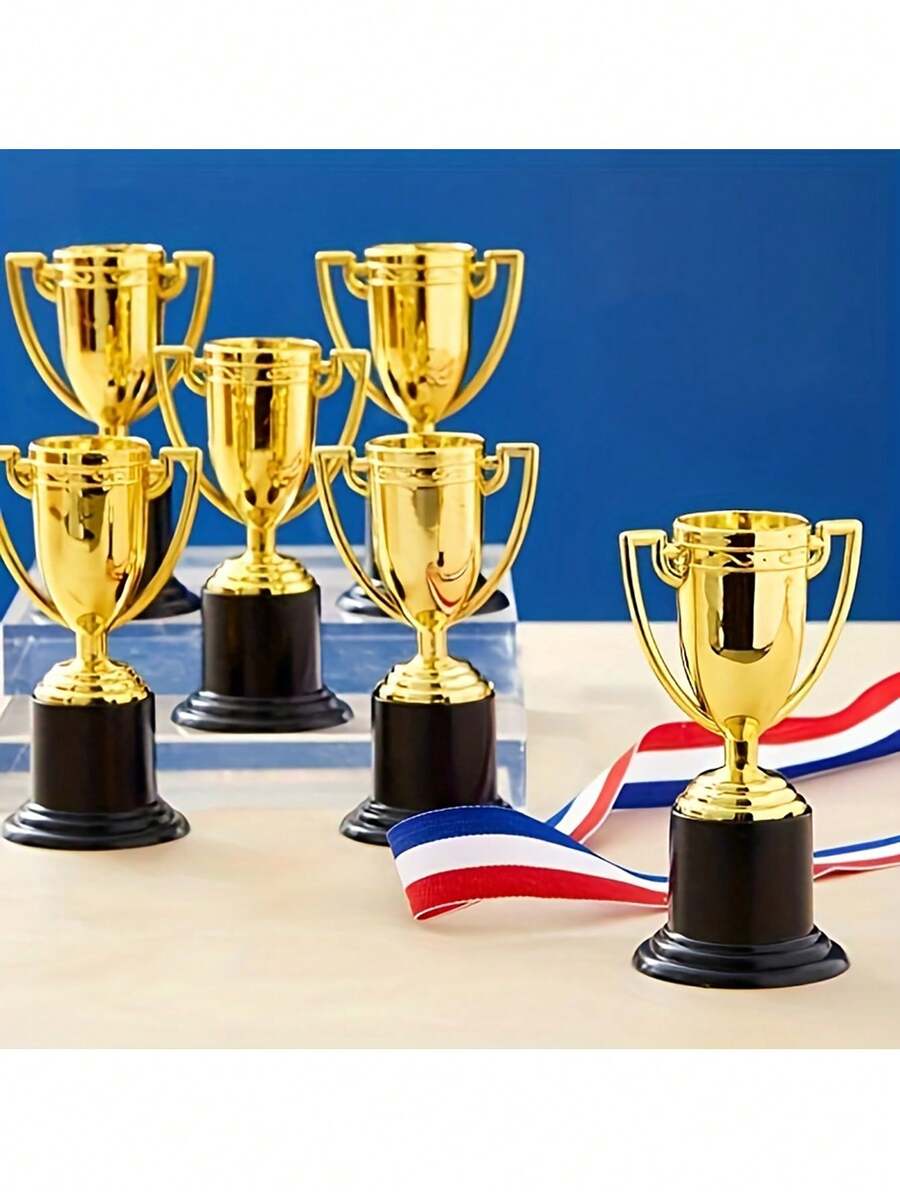 6 piezas de Trofeos Miniatura de Plástico para Regalos de Fiesta, Accesorios, Recompensas, Artículos de Premio, Competencias de Jóvenes y Adultos - Ver 1