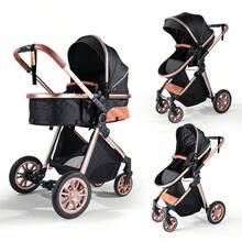 High Landscape Baby Stroller, Portable Folding Bidirectional Shock-Absorbing Stroller That Can Sit And Lie Down - 黑色 - 查看 1