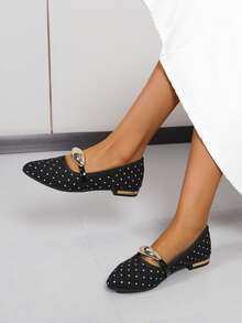 Women's Slip-On Polka Dot Casual Ballet Shoes, Beach Sandals, Spring/Summer/Autumn - Black - View 5