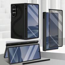 Ốp lưng điện thoại doanh nhân tích hợp bút cảm ứng, tương thích với Samsung Galaxy Fold7 Fold6 Fold5 Fold4 Fold 7 6 5 4, chất liệu giả da, bao phủ toàn bộ điện thoại. - màu đen - Xem 9