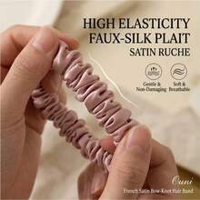 1pc French Satin Bow Bunny Ear Headband, High Elasticity, Faux Silk Pleated Hair Scrunchie, Elastic Hair Accessory - Multicolor - View 2