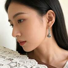 复古莲花水滴吊坠耳环，女士款，低过敏性波西米亚风格配饰，新款中国风优雅日常佩戴饰品 - 耳環 - 查看 9