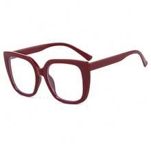 1 Pair Of Women's Wine Red Square PC Frame Simple Retro Flat Glasses Suitable For Daily Wear - Burgundy - View 3
