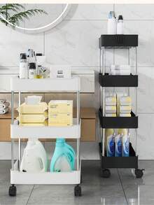 Multifunctional White Sliding Storage Rack Trolley, Hollow Draining Multi-Layer Ultra-Thin Storage Trolley, Slim Storage Trolley, Rolling Storage Trolley, Narrow Shelving Unit, Bathroom Storage Rack, Mobile Storage Rack For Kitchen, Bathroom, Laundry Room, Space-Saving Storage Rack, Multi-Tier Floor-Standing Shelving Unit, Suitable For Kitchen, Laundry Room And Other Narrow Spaces - Multicolor - View 6
