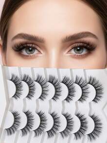7 Pairs Of Cat-Eye False Eyelashes, Fluffy 3D Mink-Like False Eyelashes, Natural Style False Eyelashes, Strip False Eyelashes, Fluffy And Dense False Eyelashes, Resembling Lash Extensions, Charming Thin Curved False Eyelashes - Black - View 7