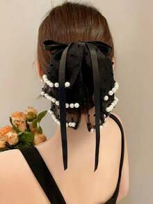 1个女士多层珍珠蝴蝶结发夹，半扎发，马尾辫，抓夹，发饰 - 彩色 - 查看 5