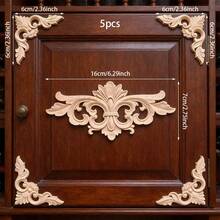 5pcs Unpainted Wooden Carved Openwork Applique, European Style Relief Applique, Suitable For Cabinet, Door, Furniture, Wall, Foyer, Office Decor, Holiday Decor, DIY Decoration - Multicolor - View 13