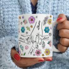 Taza de cerámica personalizada con patrón floral, diseño de flores frescas tallado a mano, adecuada para el Día de la Madre, cumpleaños de la abuela, cumpleaños de mujeres y otros regalos festivos (soporta entrada de 1-8 nombres) - multicolor - Ver 5