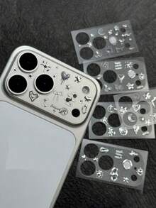Alloy Camera Lens Protector Silver Metallic Cute Y2K Decorative Stickers Compatible With Iphone 17 Pro & 17 Pro Max Cute Y2K Star Moon Heart Self-Adhesive Lens Protector Decals, Bling Phone Camera Frame Decor.1 X Decorative Sticker + 3 X Camera Lens Protectors Spring Birthday Gift - Metal Heart - View 4