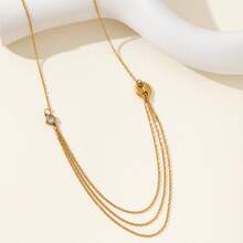 Bộ 1 dây chuyền mặt hình rắn tròn bằng thép không gỉ mạ vàng + dây chuyền dài 3 vòng hình trái tim mũi heo nhỏ - Vàng - Xem 9