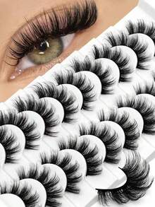 10 Pairs Manga Lashes Faux Mink Eyelashes, Cat Eye False Lashes, Natural & Thick False Eyelashes, Fluffy Lash Extensions, Essential Makeup Tool For Travel - Black - View 1