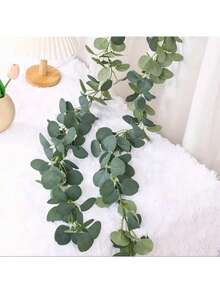 1/2/4/6片装人造桉树叶花环装饰，仿真桉树叶花圈，适用于婚礼、派对、餐桌、室内/室外装饰 - 綠色 - 查看 4