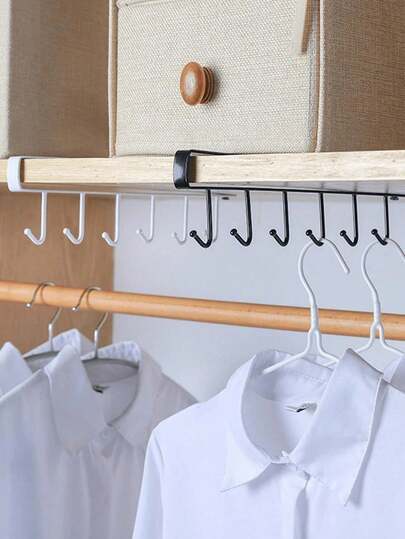 1个/白色/黑色 6钩收纳架，无需钻孔，多功能收纳挂钩条，衣柜挂钩，免钻孔厨房挂钩，粘性挂钩架，轨道式厨房用具架，厨房锅具挂架