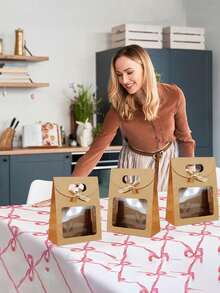 Bộ 10/5 túi quà tặng bằng giấy Kraft mở, túi đựng quà có cửa sổ trong suốt, túi quà mini dáng đứng có tay cầm, túi quà màu nâu, túi giấy dán, túi quà dáng đứng, túi đựng kẹo và bánh quy, túi cưới màu trắng và nâu, túi quà ngày Valentine, túi đựng quà tặng - A - Xem 7