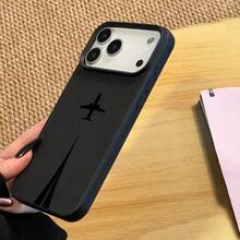 1个飞机尾迹图案荔枝纹理TPU手机壳，适用于苹果17/16/15/14/13/12/11 Plus/Pro Max系列，个性化INS风格保护套，简约时尚可爱图案，超薄保护壳 - 黑色 - 查看 2