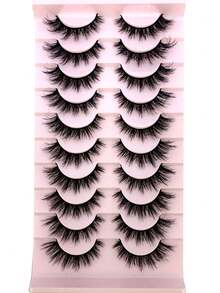 10 Pairs Criss-Cross Fluffy Natural False Eyelashes, 3D Mink Lash Extension, Long Lasting Lashes For Daily Wear - Black - View 9