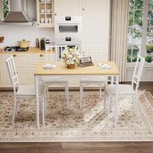 Dining Table Set, Bar Table With 4 Dining Chairs, Kitchen Table With Chairs, Industrial Breakfast Table For Kitchen, Living Room, Party Room, Walnut Wood, 110cm*60cm*76.5cm - White - View 6