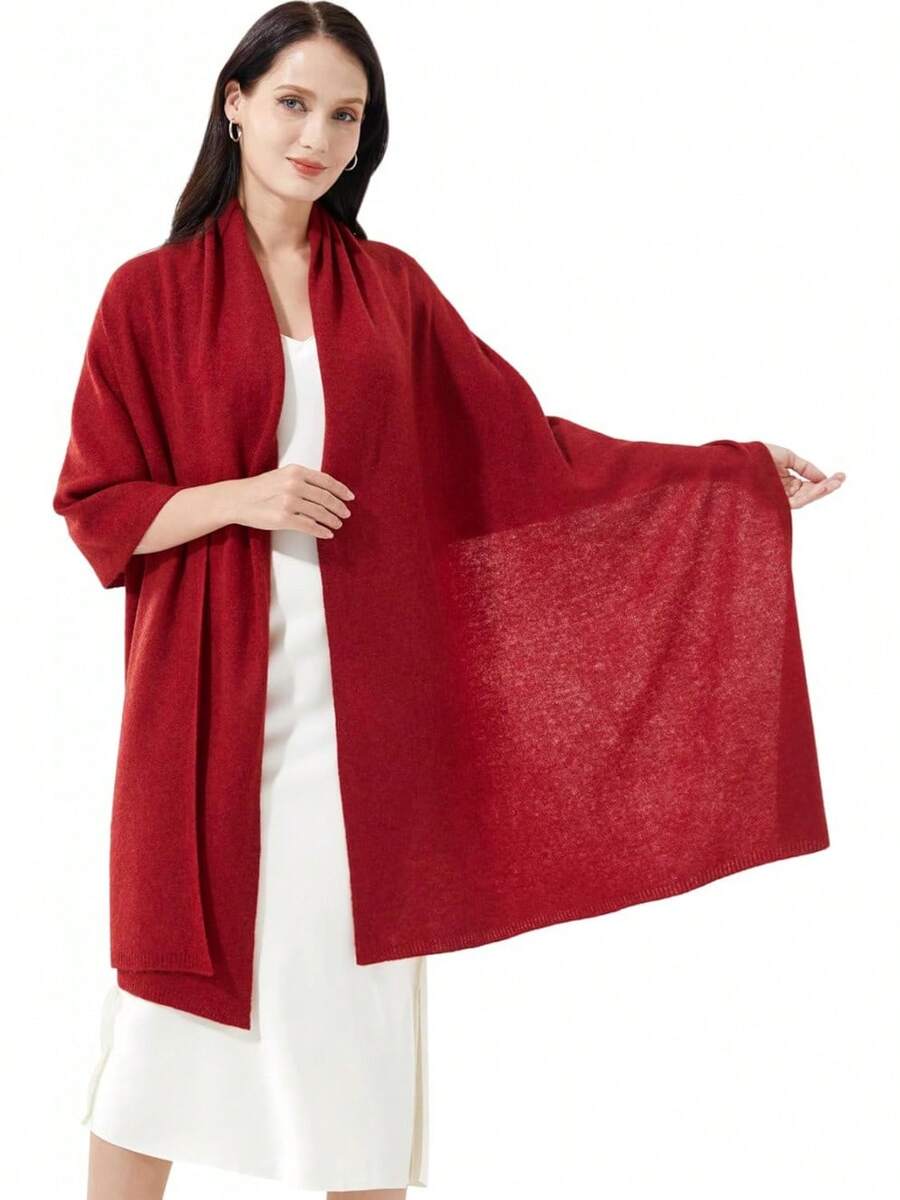 Soft Cashmere Blend Wrap Scarf For Travel, Extra Large 87"X28" - Rust Red - 查看 1