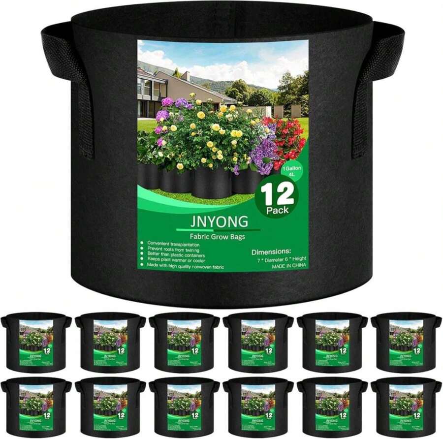 JNYONG 12-Pack 1 Gallon Thickened Non-Woven Grow Bags, Aeration Fabric Pots With Handles - ColorA - View 1