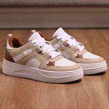 Women's High-Top Flatform Sneakers, Urban Chunky Street Casual Shoes - 駝色 - 查看 2