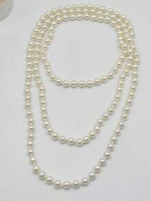 1pc Multi-Layer Knotted Pearl Necklace - Beige - View 2