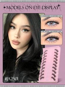 10 Pairs Half-Cut False Eyelashes, Transparent Band Cat Eye Short Soft 3D Mink-Like False Eyelashes, Natural Makeup Look (JA2501) - Black - View 2