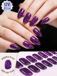 16pcs Retro Holographic Gradient Gel Nail Stickers, Iridescent Powder Design, Low Allergy, Protect Natural Nails, Long-Lasting, No UV Lamp Needed, Suitable For Women/Girls Daily, Social Events, Banquets, DIY Nail Art Supplies - Multicolor - View 14